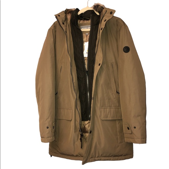 Michael Kors Men's Beige Bib Snorkel Faux-Fur Trim Parka Coat Jacket Size M $429 - Picture 6 of 16
